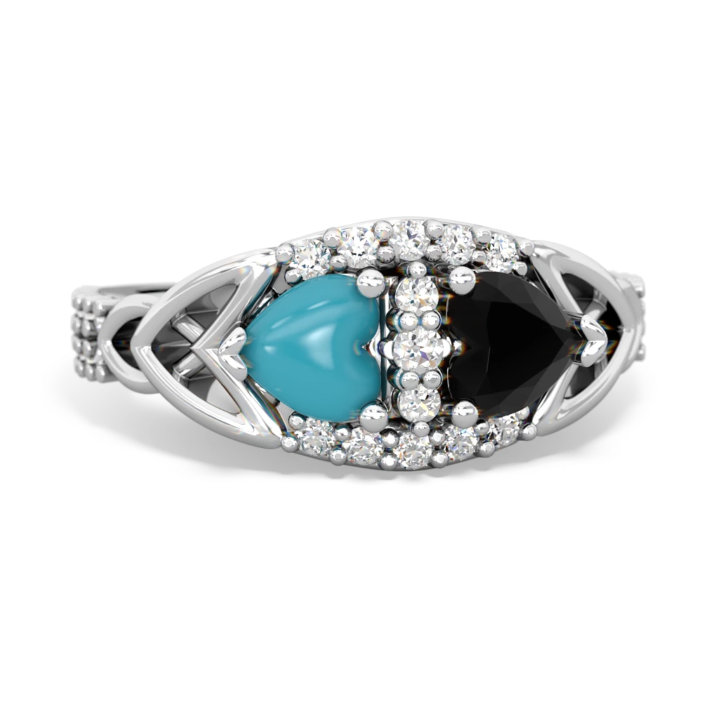 Turquoise Sparkling Celtic Knot 14K White Gold ring R2645