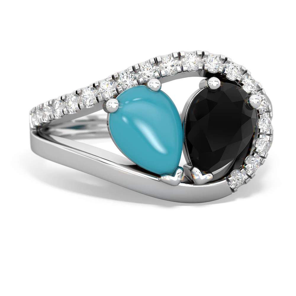 Turquoise Nestled Heart Keepsake 14K White Gold ring R5650