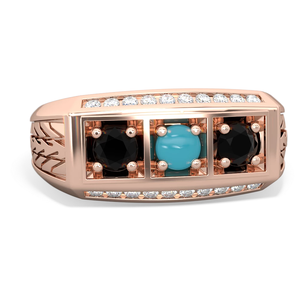 Turquoise Three Stone Tire Tread Men's 14K Rose Gold ring R0520