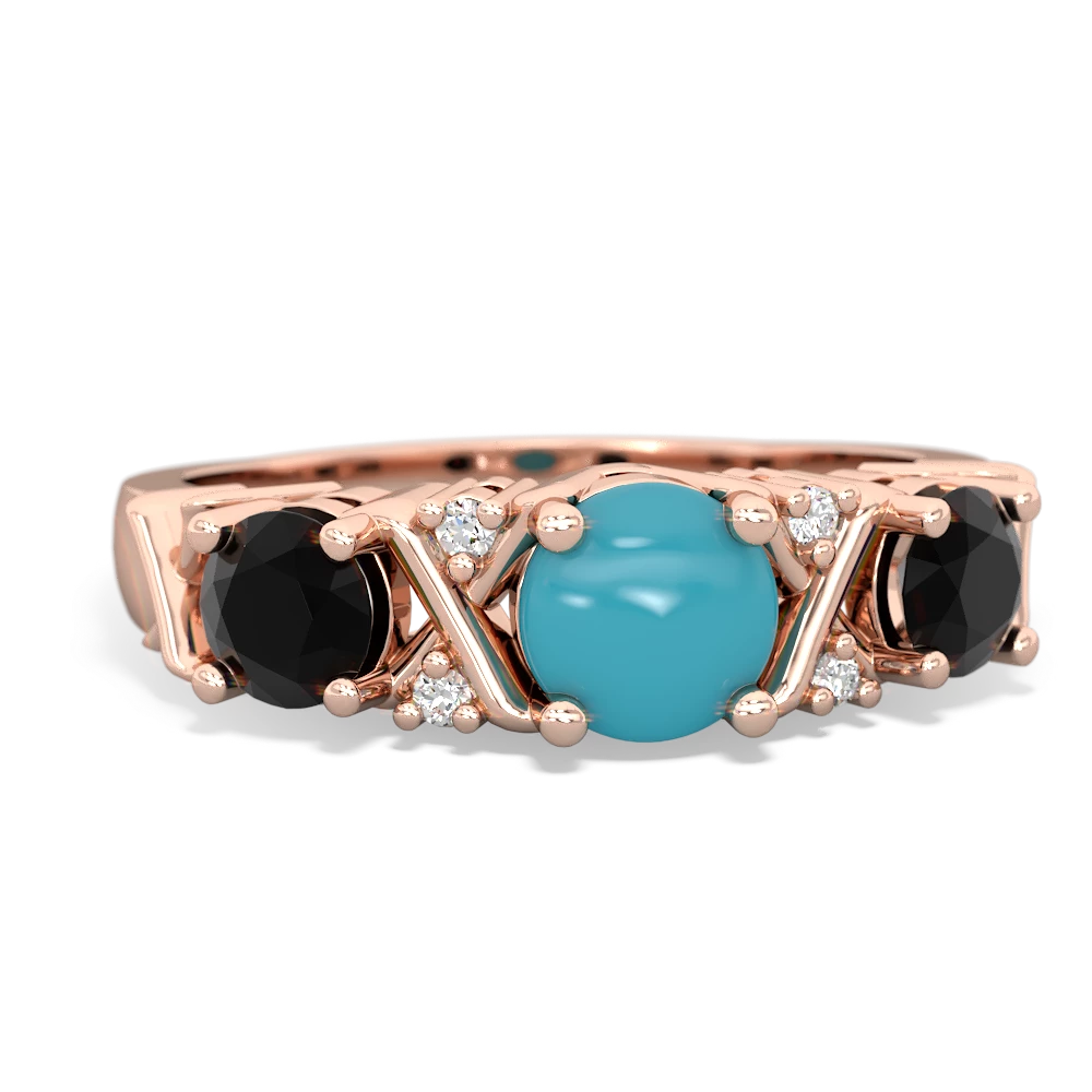 Turquoise Hugs And Kisses 14K Rose Gold ring R5016