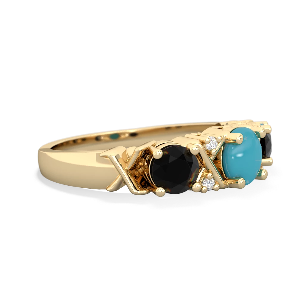 Turquoise Hugs And Kisses 14K Yellow Gold ring R5016