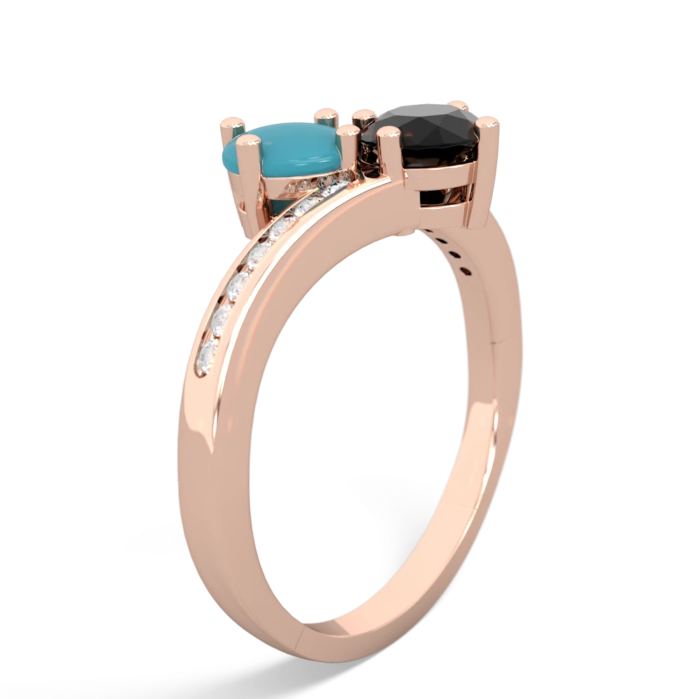 Turquoise Channel Set Two Stone 14K Rose Gold ring R5303