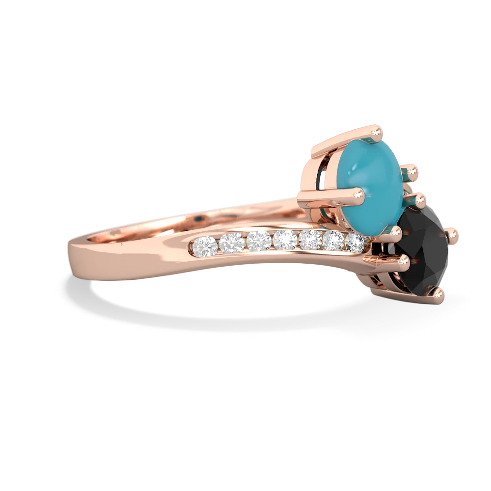 Turquoise Channel Set Two Stone 14K Rose Gold ring R5303