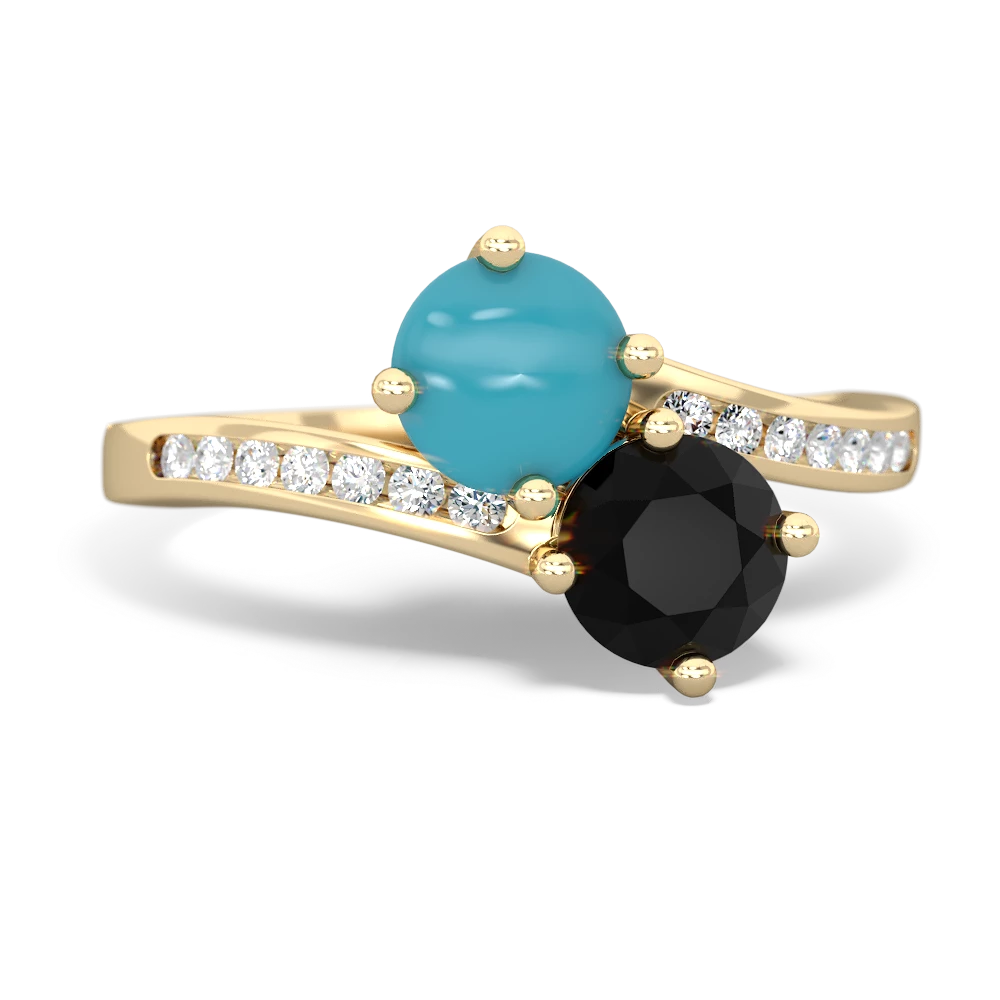 Turquoise Channel Set Two Stone 14K Yellow Gold ring R5303