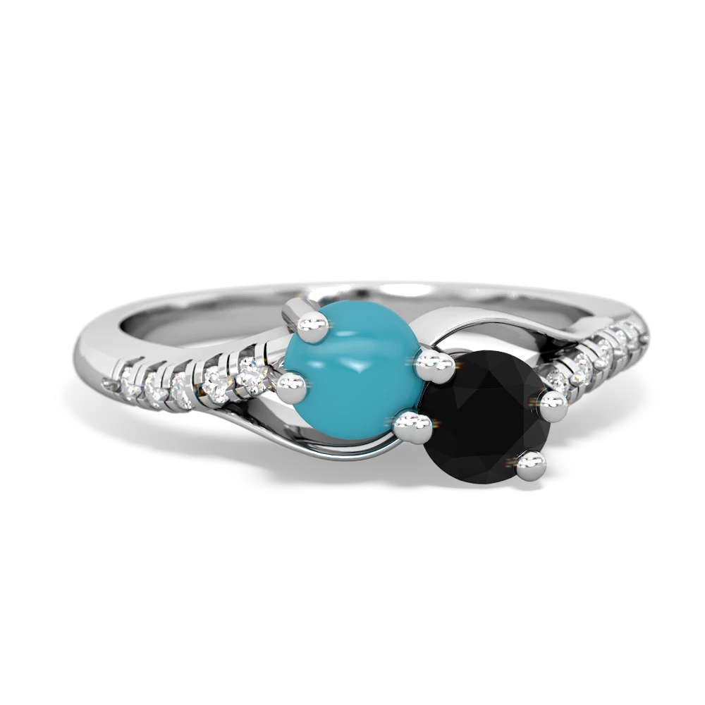 Turquoise Infinity Pave Two Stone 14K White Gold ring R5285