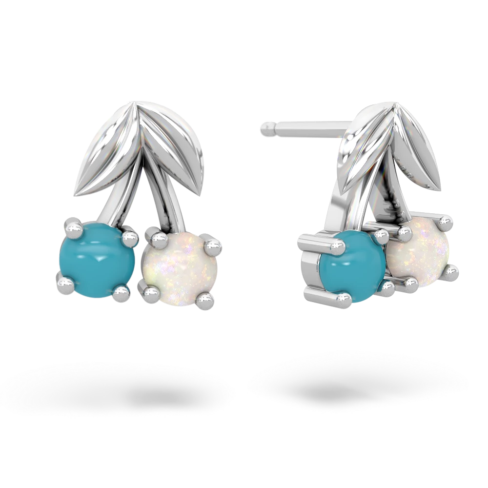 Turquoise Sweet Cherries 14K White Gold earrings E7001