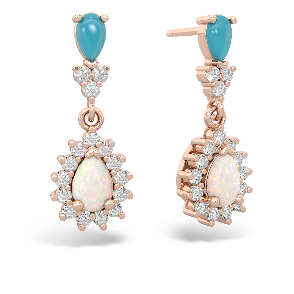 Turquoise Halo Pear Dangle 14K Rose Gold earrings E1882