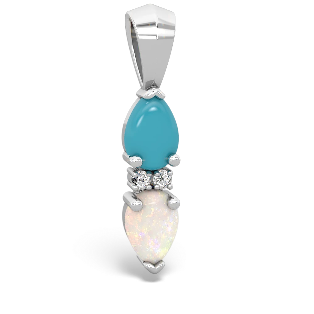 Turquoise Bowtie Drop 14K White Gold pendant P0865