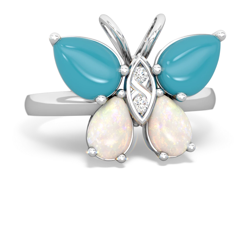 Turquoise Butterfly 14K White Gold ring R2215