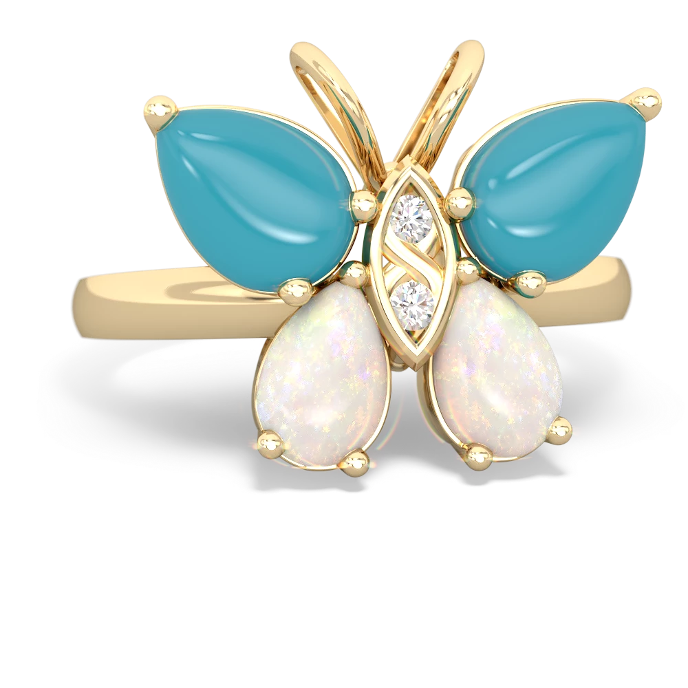 Turquoise Butterfly 14K Yellow Gold ring R2215