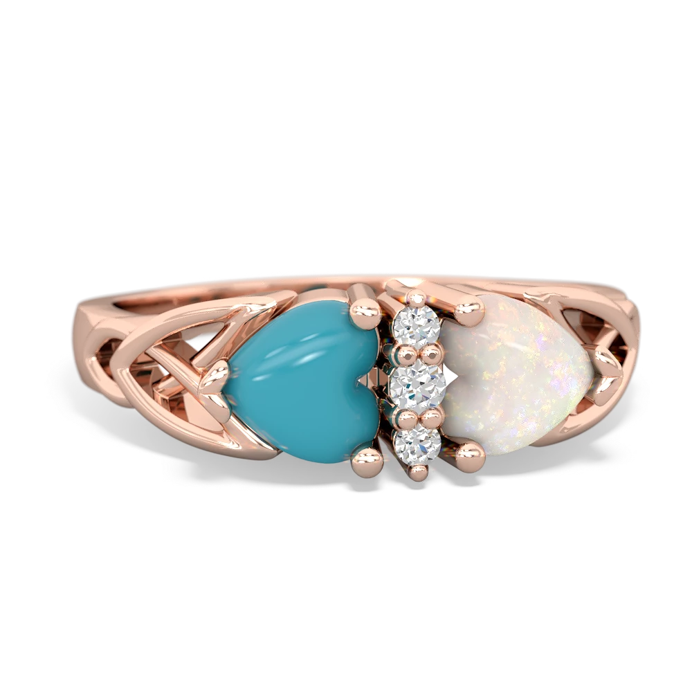 Turquoise Celtic Knot Double Heart 14K Rose Gold ring R5040