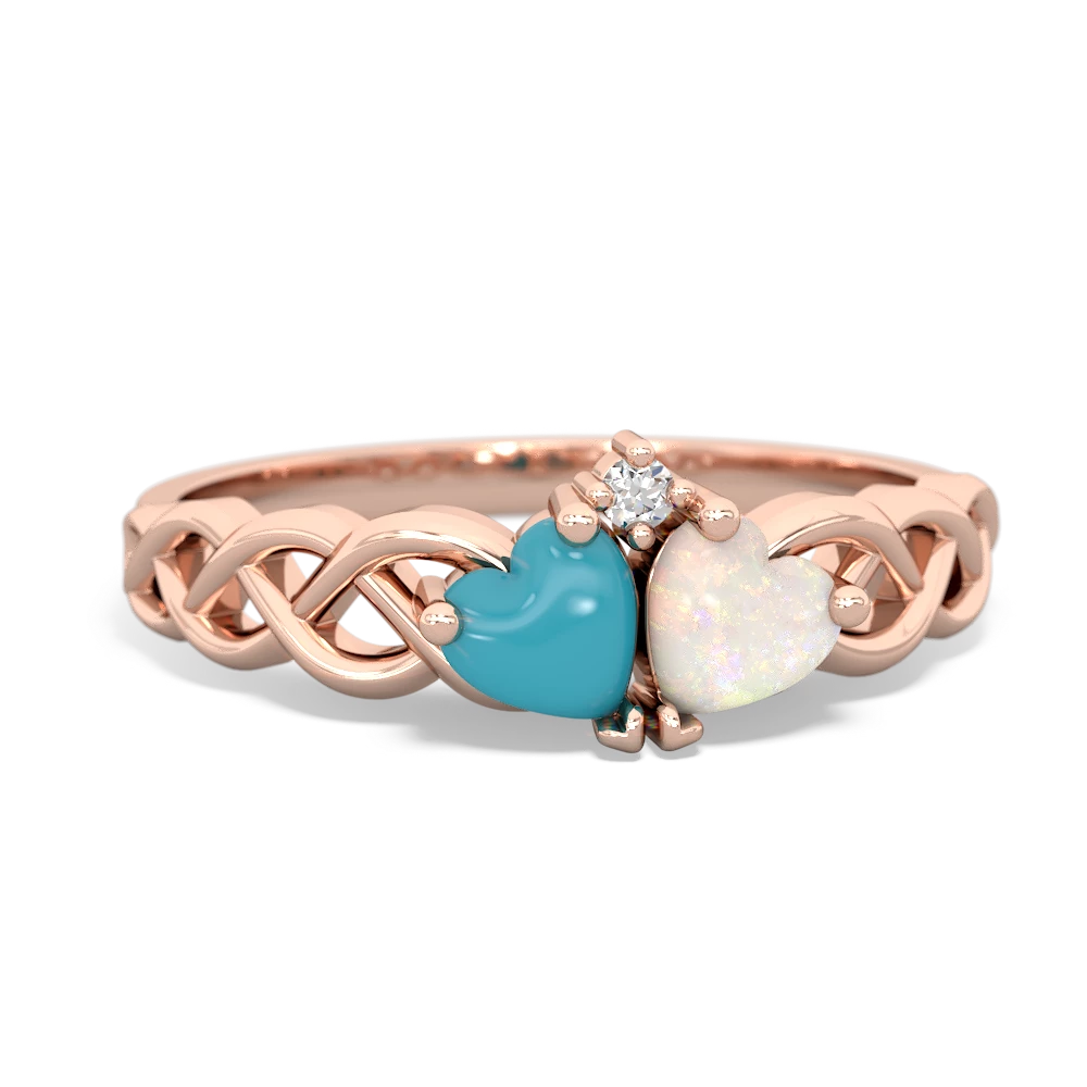 Turquoise Heart To Heart Braid 14K Rose Gold ring R5870