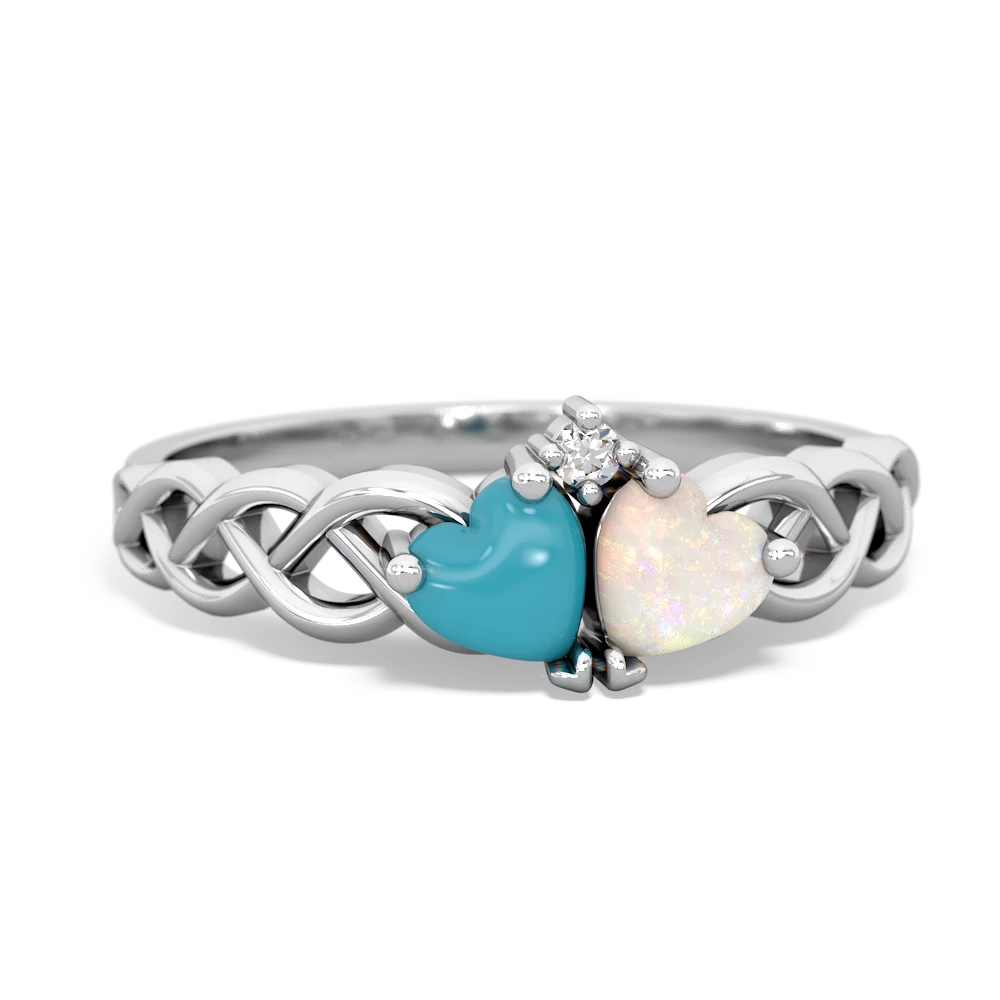 Turquoise Heart To Heart Braid 14K White Gold ring R5870