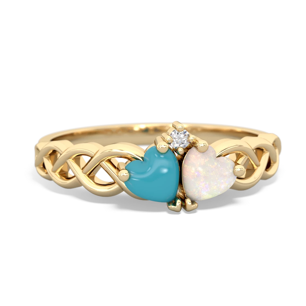 Turquoise Heart To Heart Braid 14K Yellow Gold ring R5870