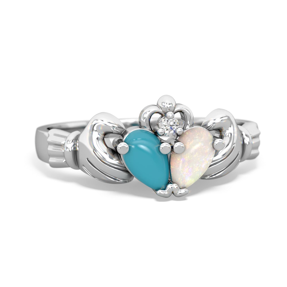 Turquoise 'Our Heart' Claddagh 14K White Gold ring R2388