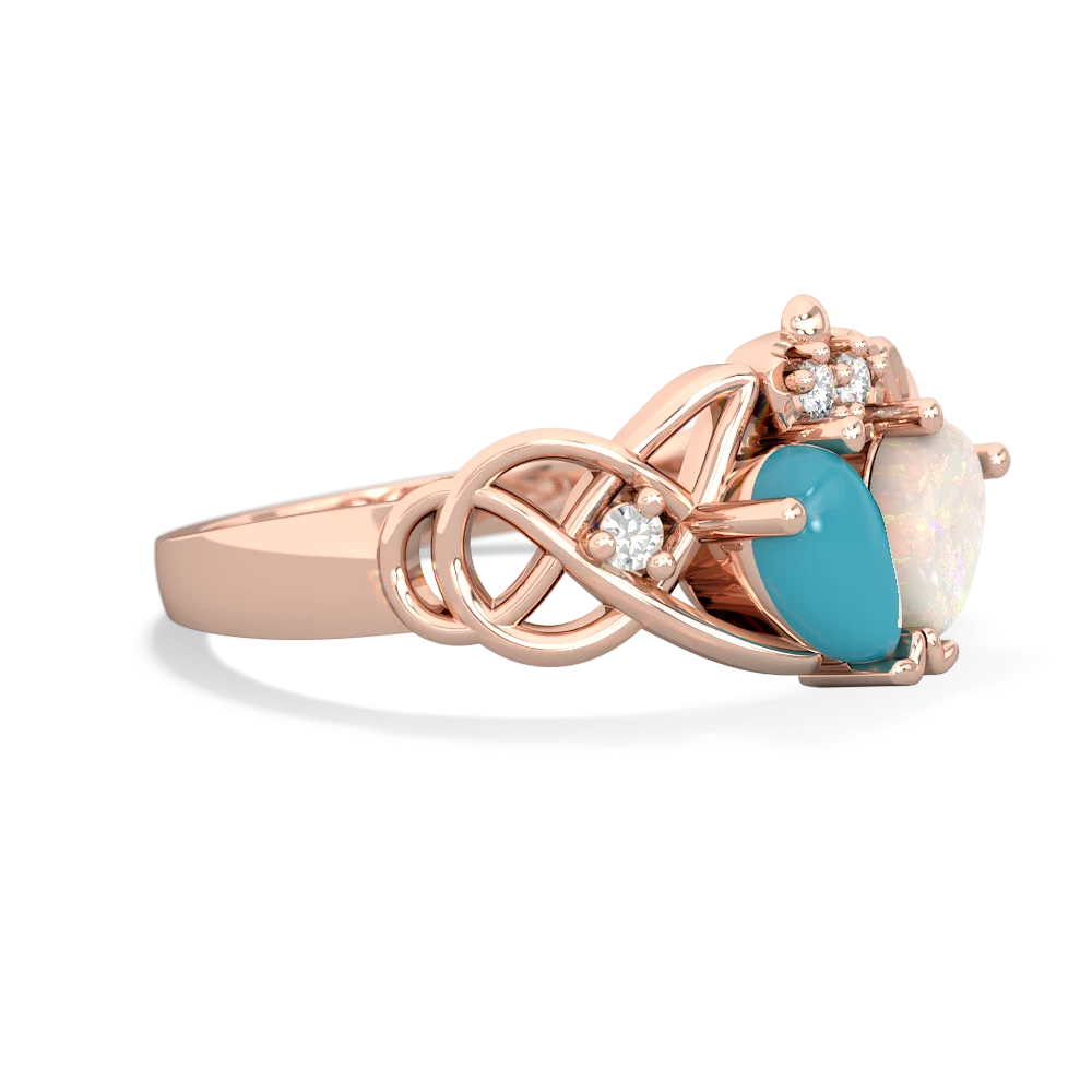 Turquoise 'One Heart' Celtic Knot Claddagh 14K Rose Gold ring R5322