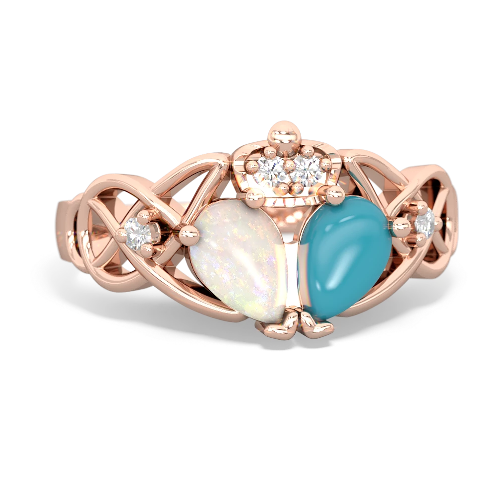 Turquoise 'One Heart' Celtic Knot Claddagh 14K Rose Gold ring R5322