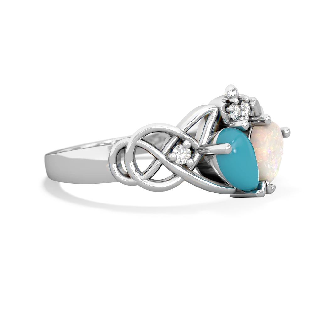 Turquoise 'One Heart' Celtic Knot Claddagh 14K White Gold ring R5322