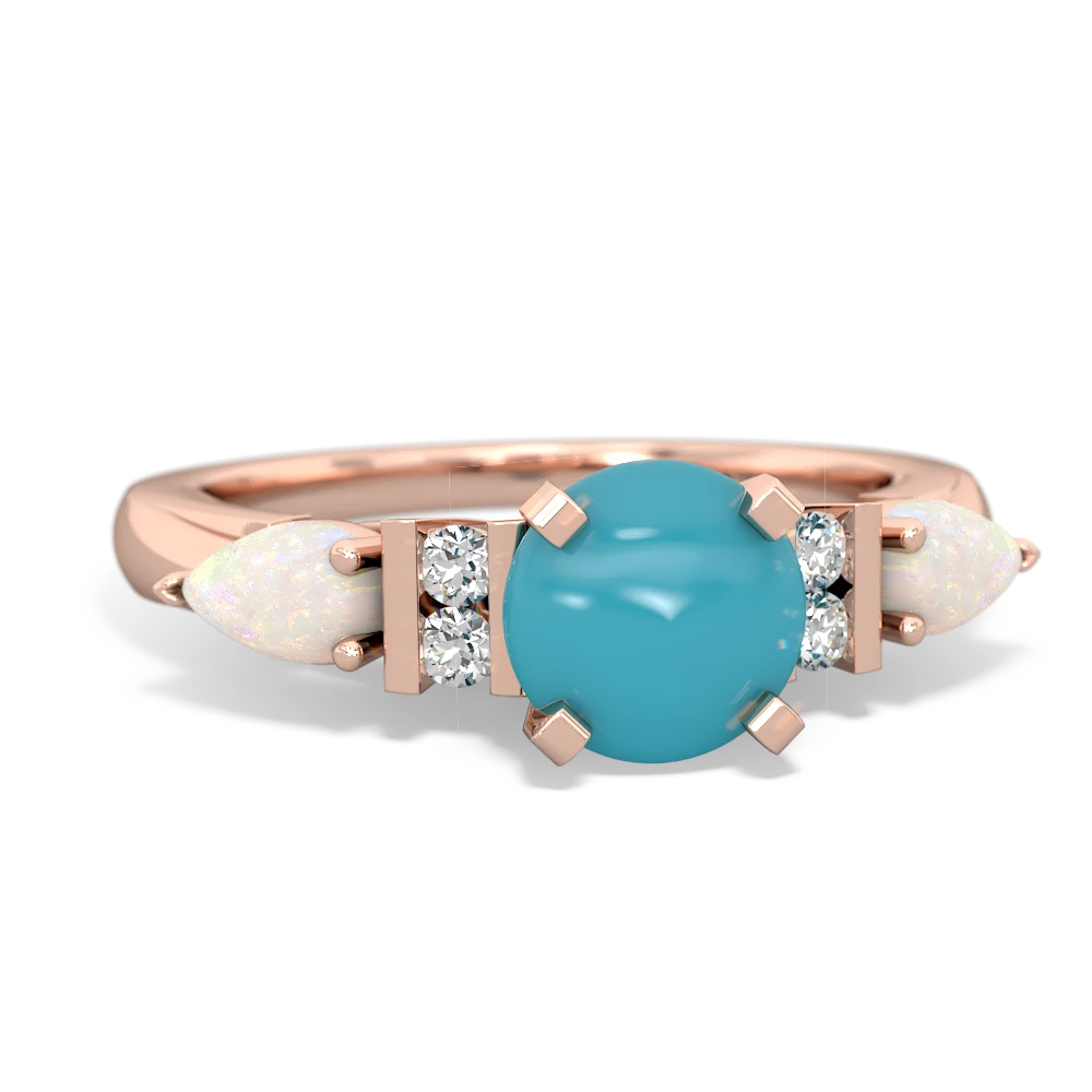 Turquoise 6Mm Round Eternal Embrace Engagement 14K Rose Gold ring R2005