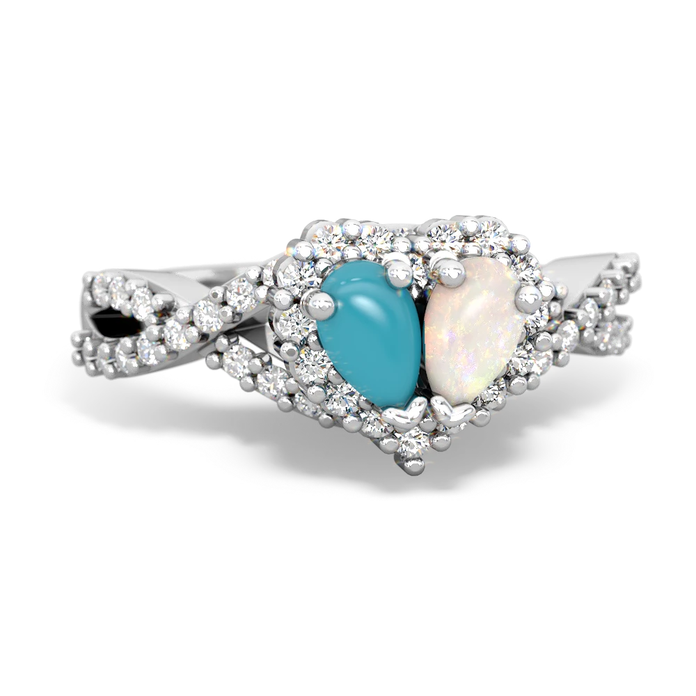 Turquoise Diamond Twist 'One Heart' 14K White Gold ring R2640HRT