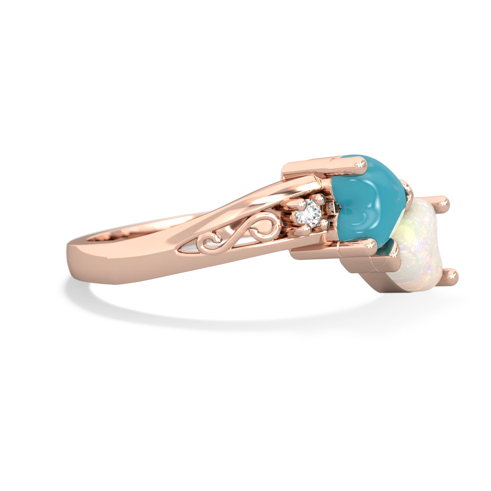 Turquoise Snuggling Hearts 14K Rose Gold ring R2178