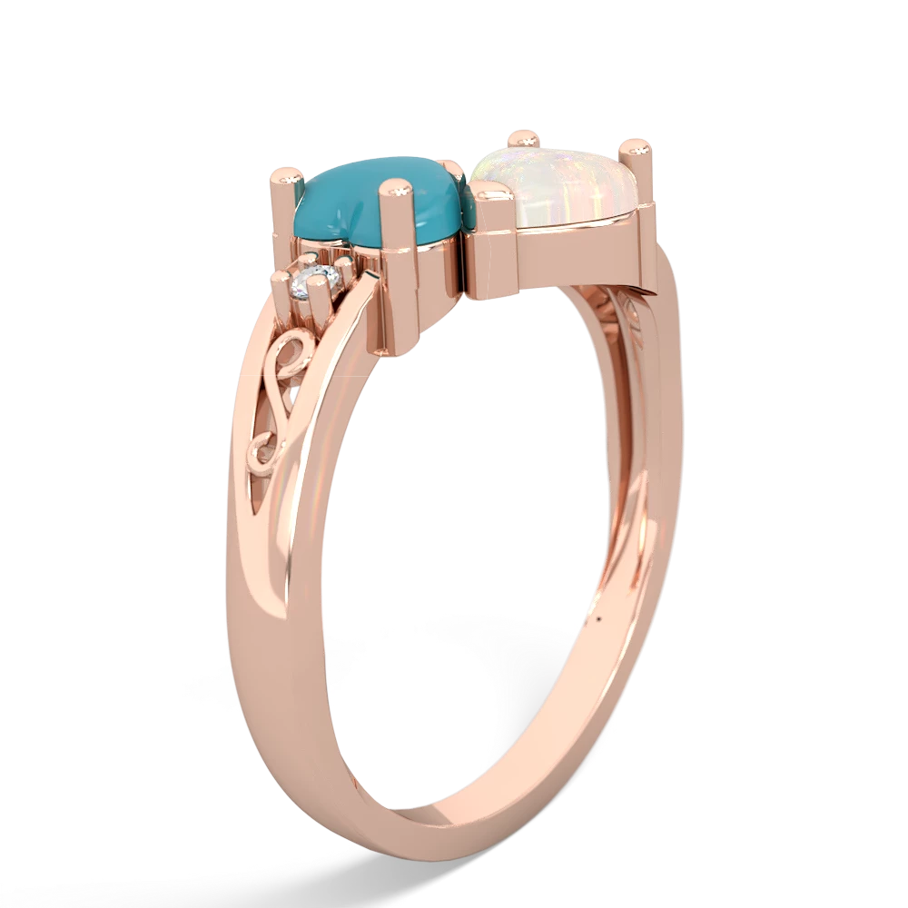 Turquoise Snuggling Hearts 14K Rose Gold ring R2178