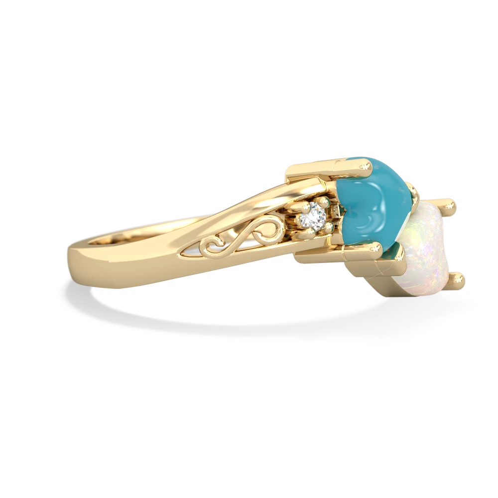 Turquoise Snuggling Hearts 14K Yellow Gold ring R2178