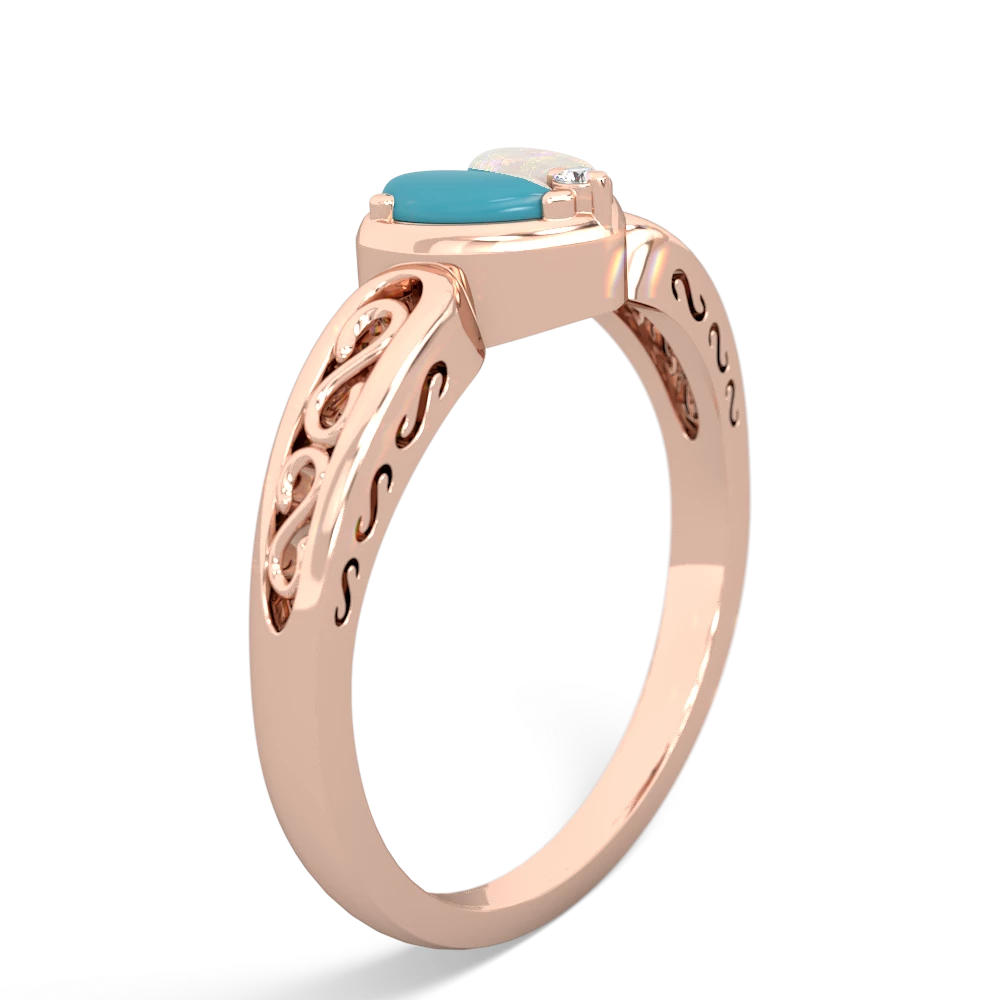 Turquoise Filligree 'One Heart' 14K Rose Gold ring R5070