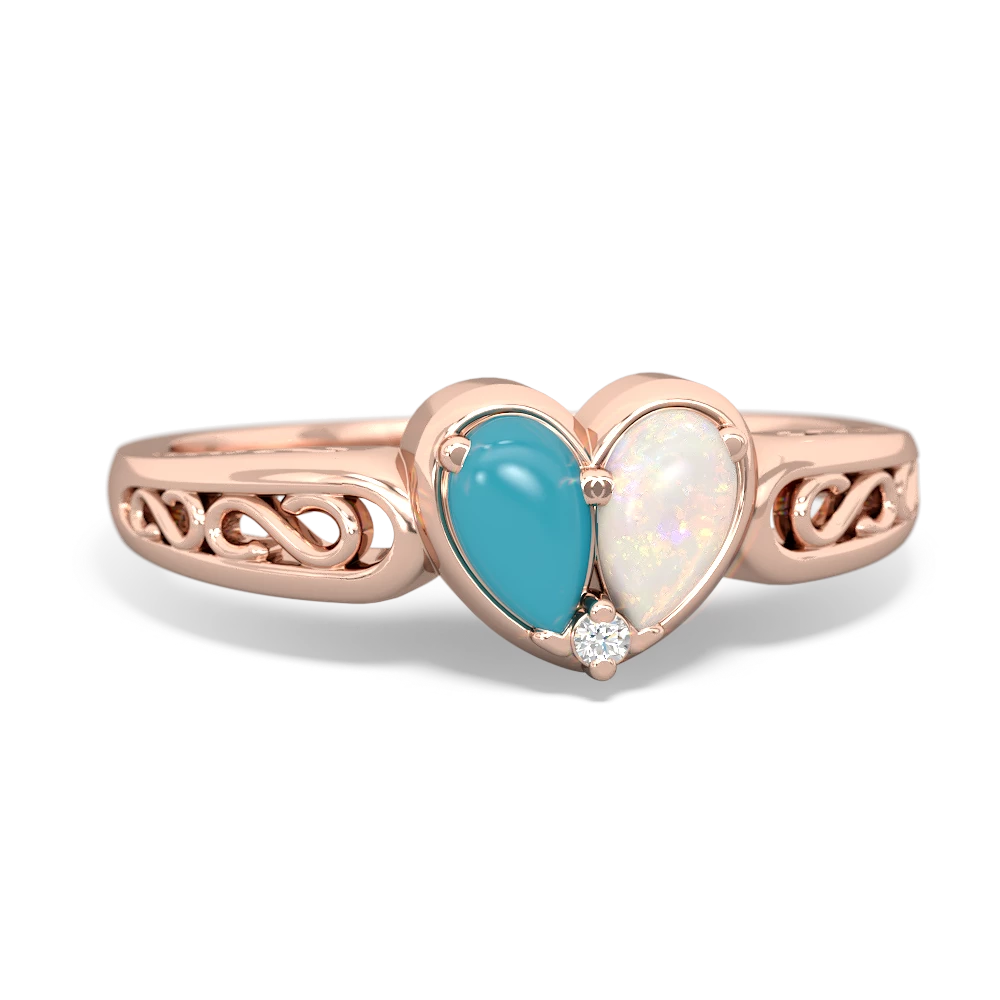 Turquoise Filligree 'One Heart' 14K Rose Gold ring R5070