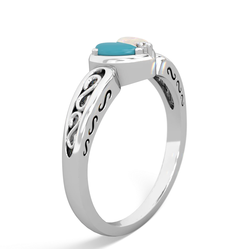 Turquoise Filligree 'One Heart' 14K White Gold ring R5070