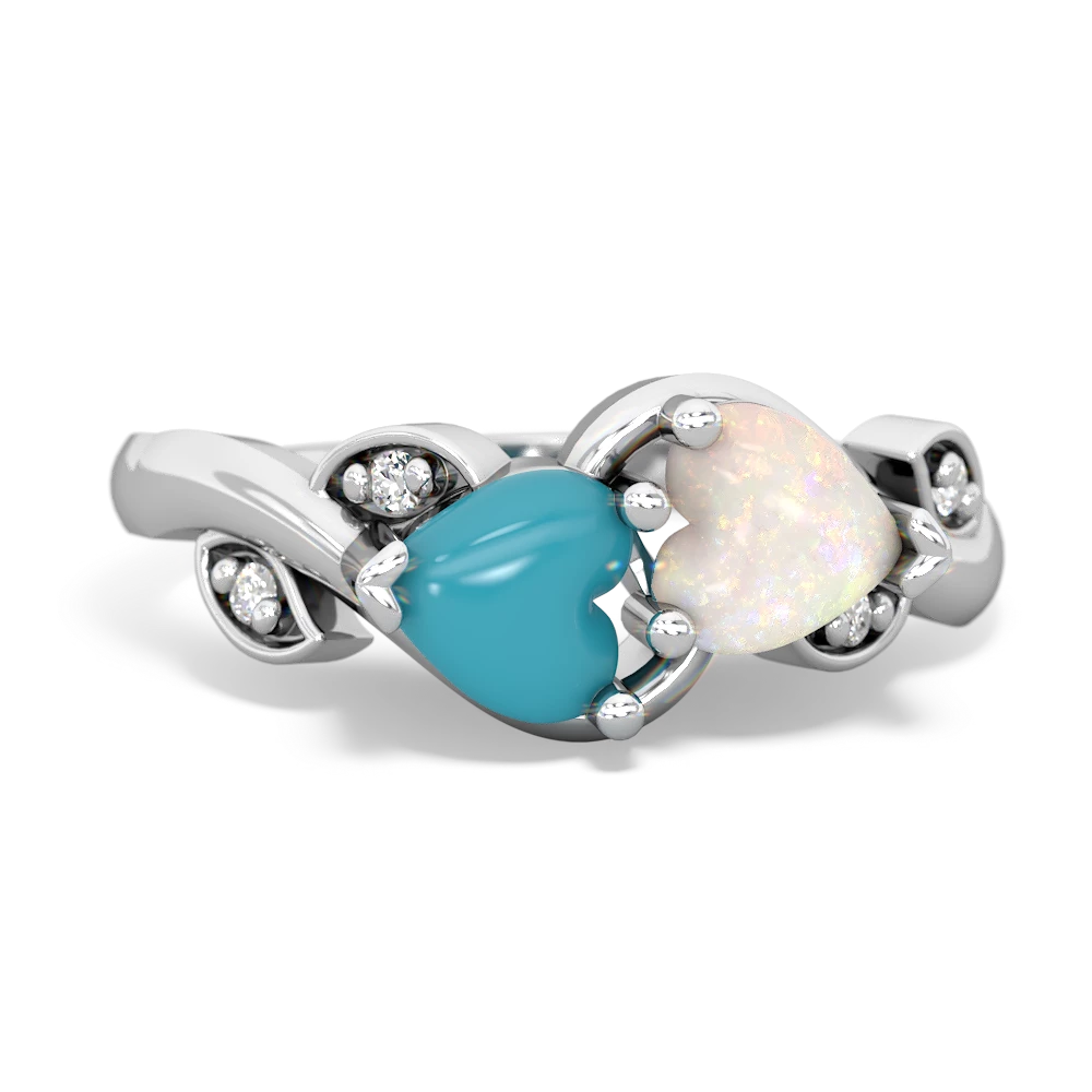 Turquoise Floral Elegance 14K White Gold ring R5790