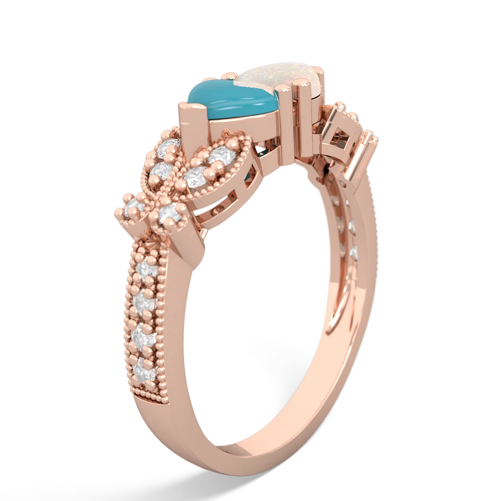 Turquoise Diamond Butterflies 14K Rose Gold ring R5601