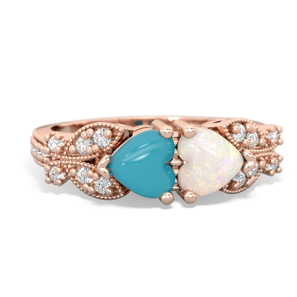 Turquoise Diamond Butterflies 14K Rose Gold ring R5601