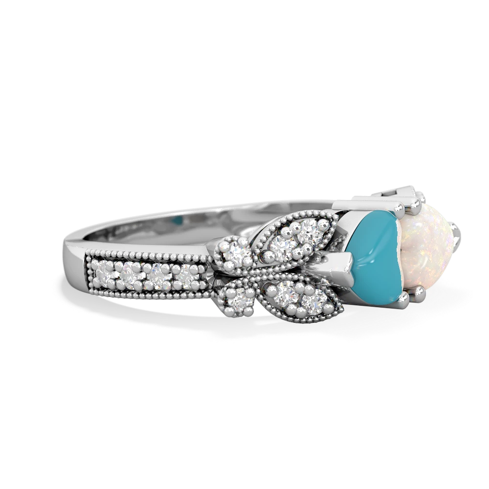 Turquoise Diamond Butterflies 14K White Gold ring R5601