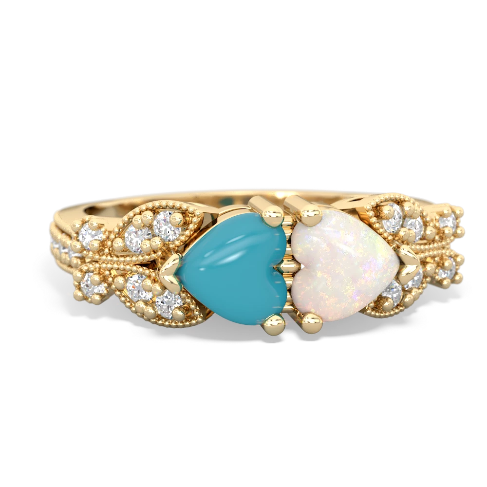 Turquoise Diamond Butterflies 14K Yellow Gold ring R5601