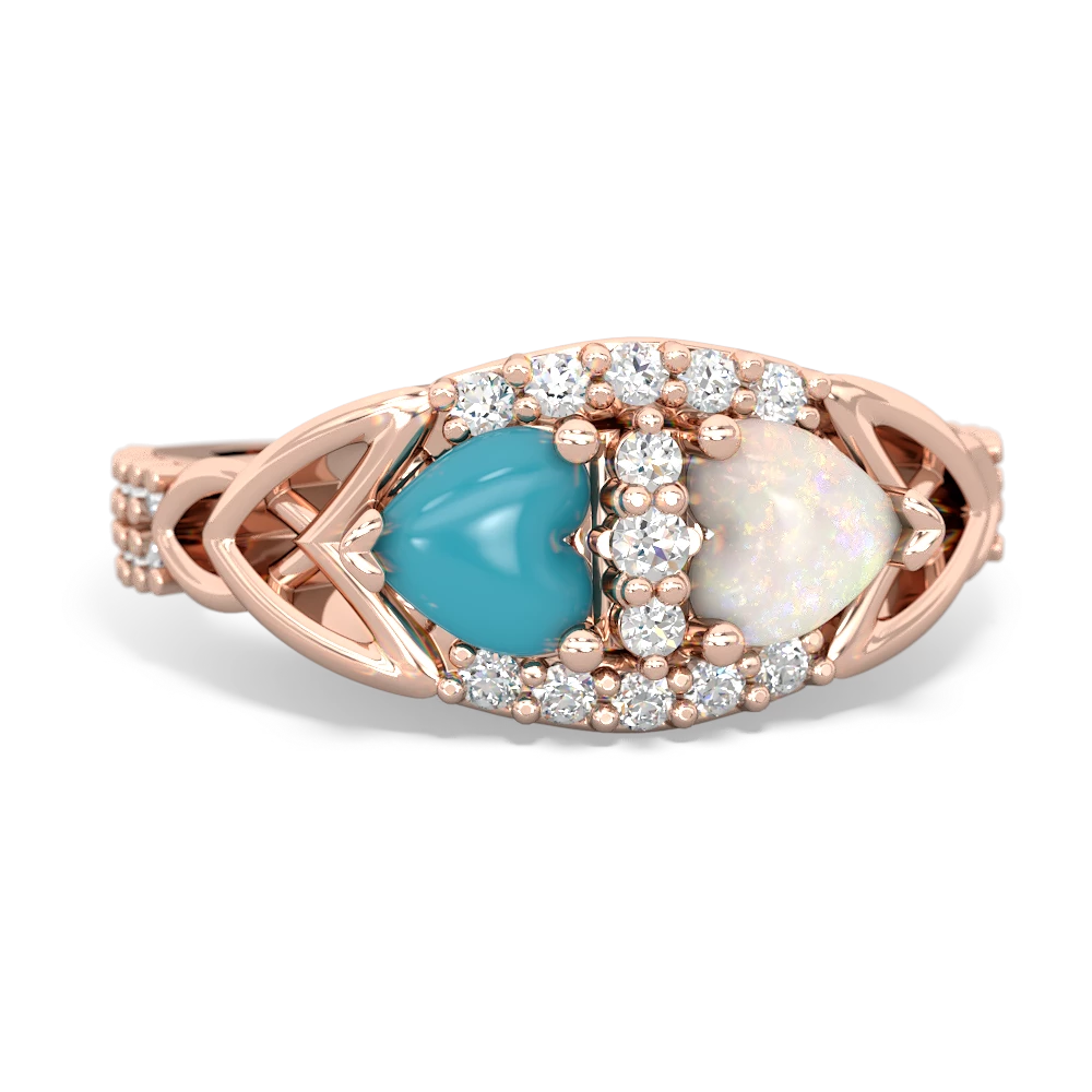 Turquoise Sparkling Celtic Knot 14K Rose Gold ring R2645