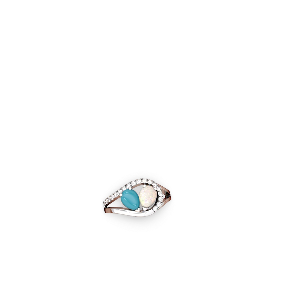 Turquoise Nestled Heart Keepsake 14K White Gold ring R5650