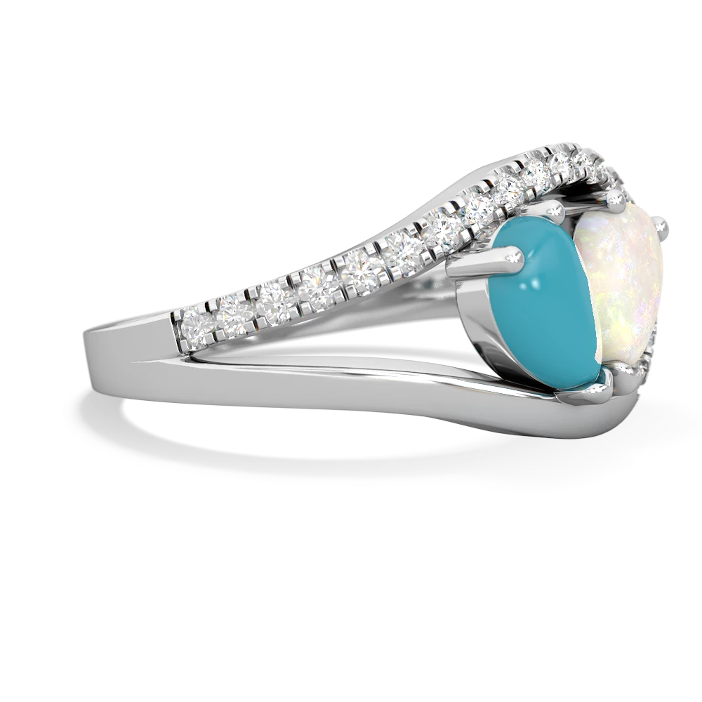 Turquoise Nestled Heart Keepsake 14K White Gold ring R5650