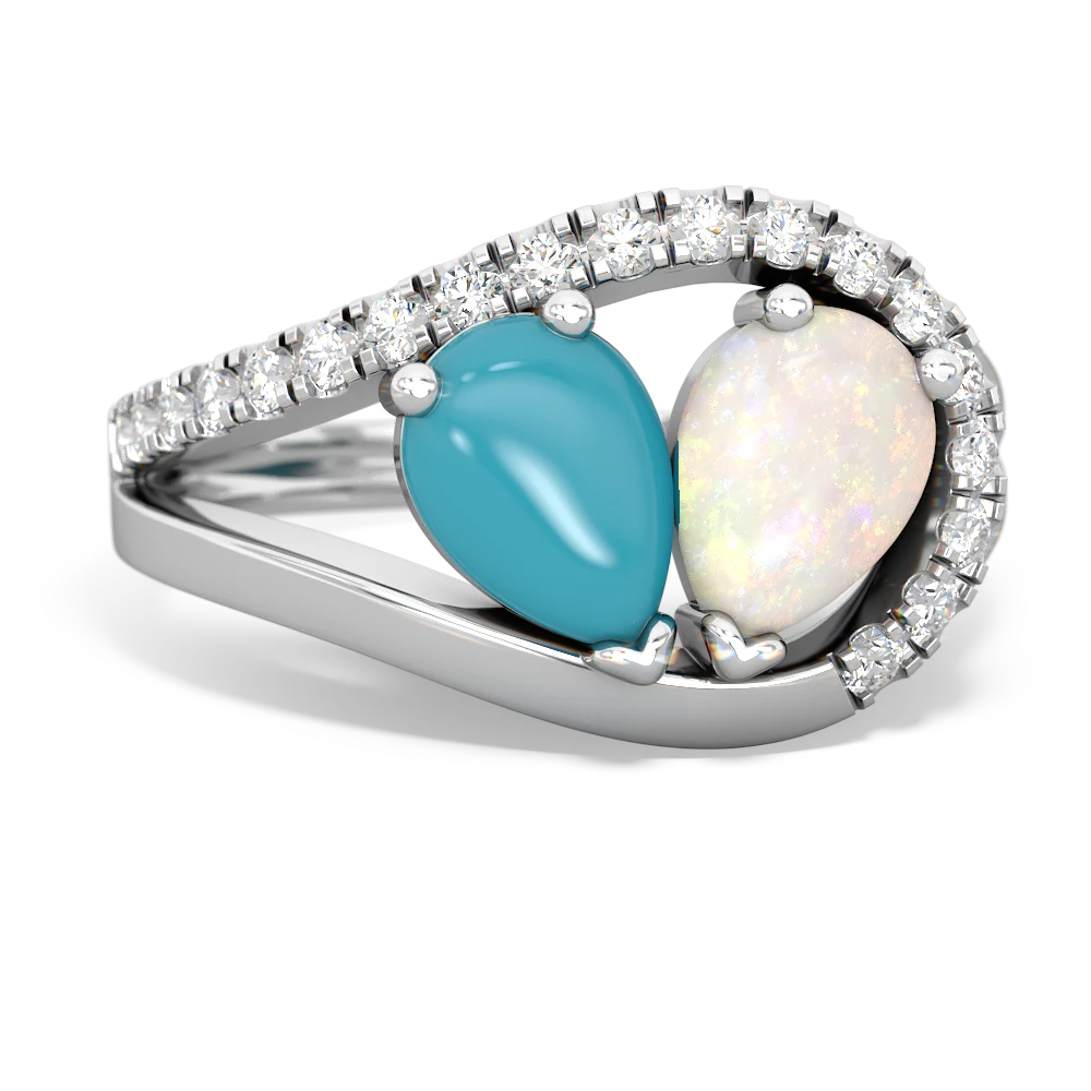 Turquoise Nestled Heart Keepsake 14K White Gold ring R5650