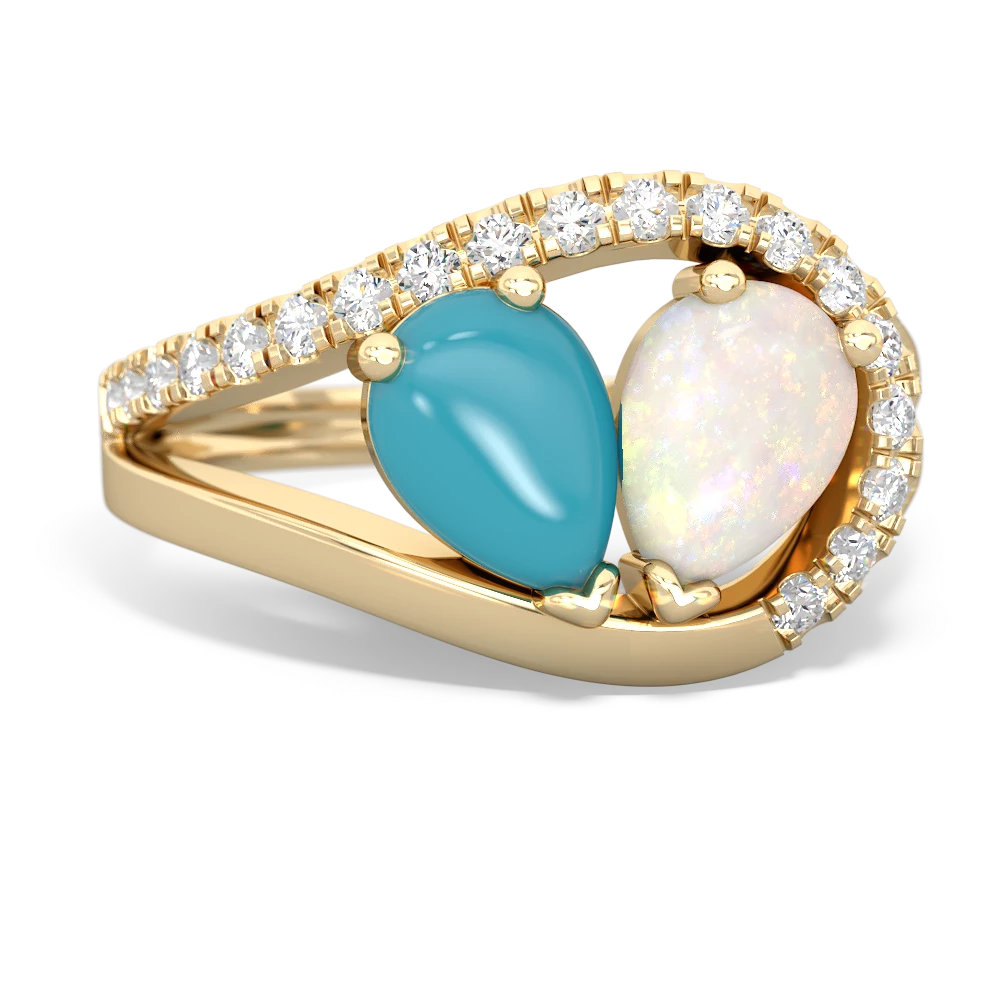 Turquoise Nestled Heart Keepsake 14K Yellow Gold ring R5650