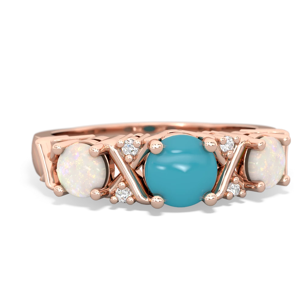 Turquoise Hugs And Kisses 14K Rose Gold ring R5016