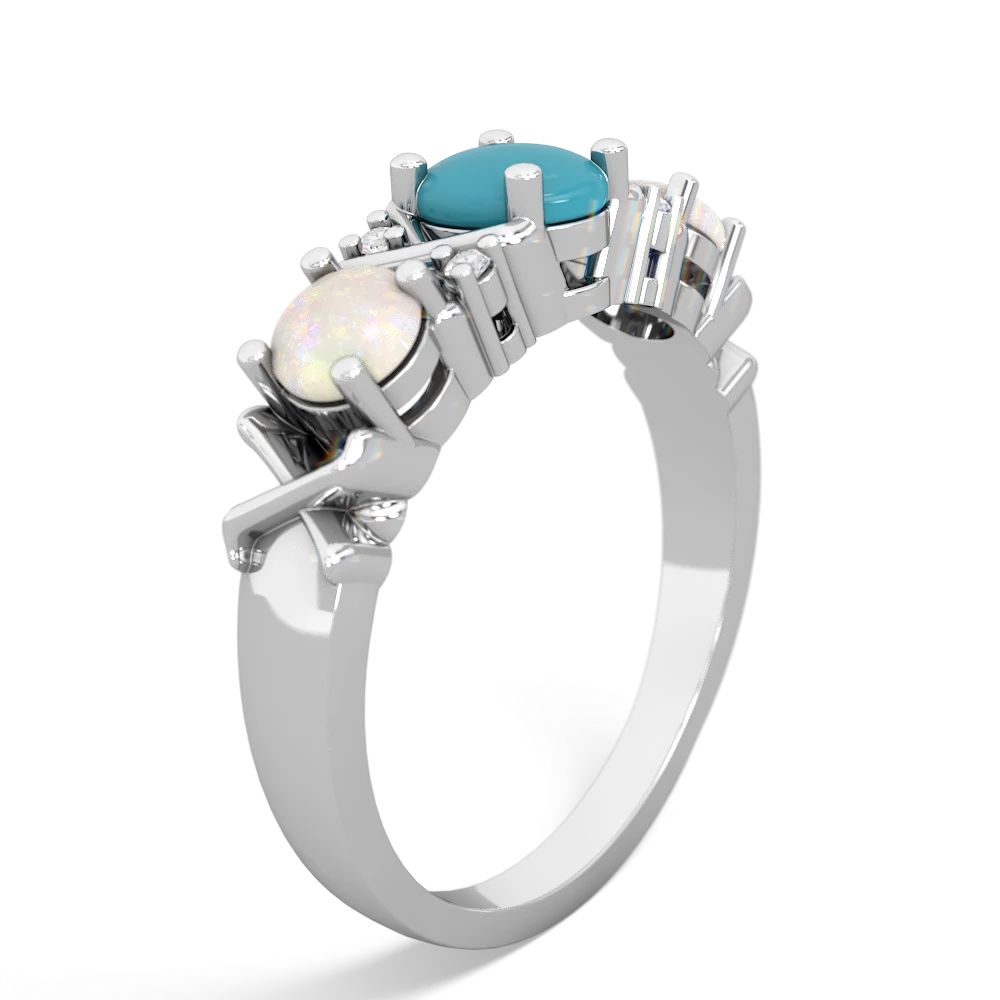 Turquoise Hugs And Kisses 14K White Gold ring R5016