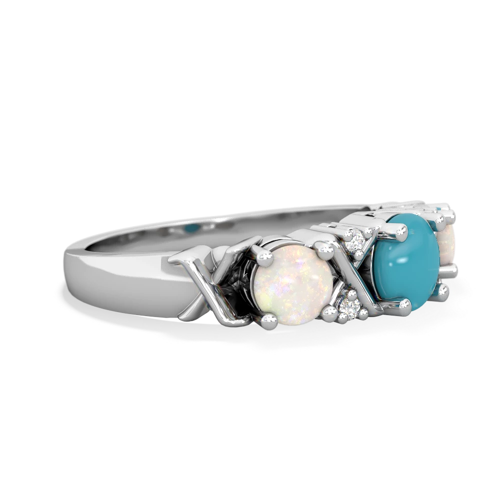 Turquoise Hugs And Kisses 14K White Gold ring R5016