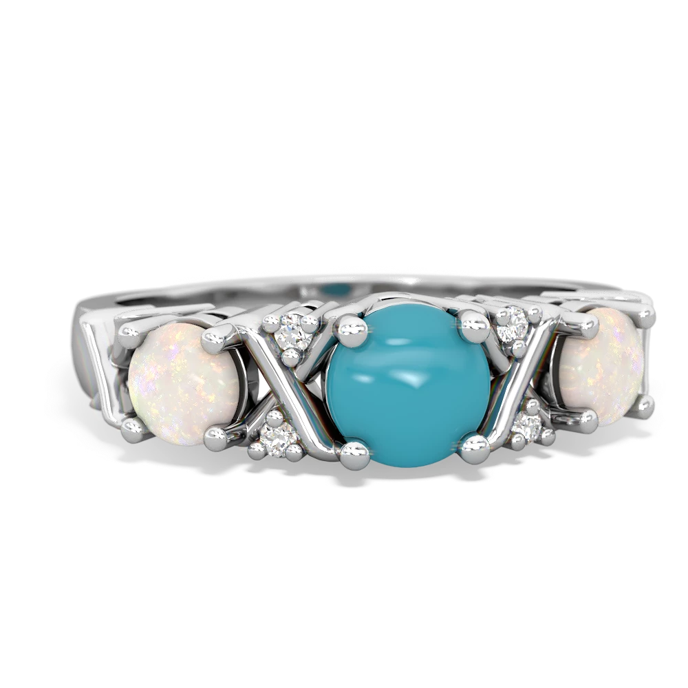 Turquoise Hugs And Kisses 14K White Gold ring R5016