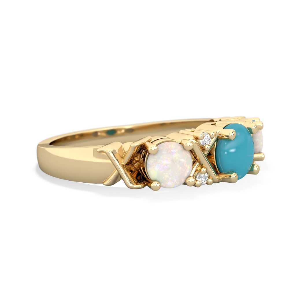 Turquoise Hugs And Kisses 14K Yellow Gold ring R5016