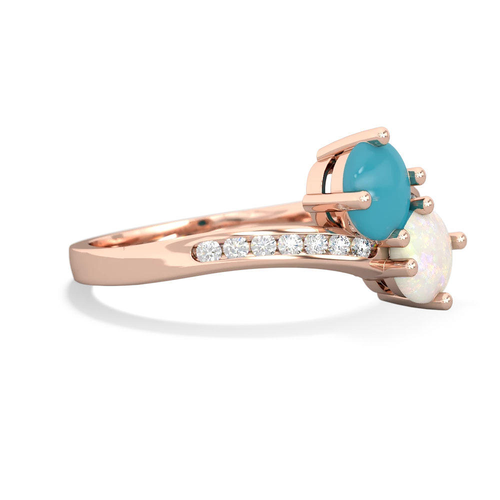 Turquoise Channel Set Two Stone 14K Rose Gold ring R5303