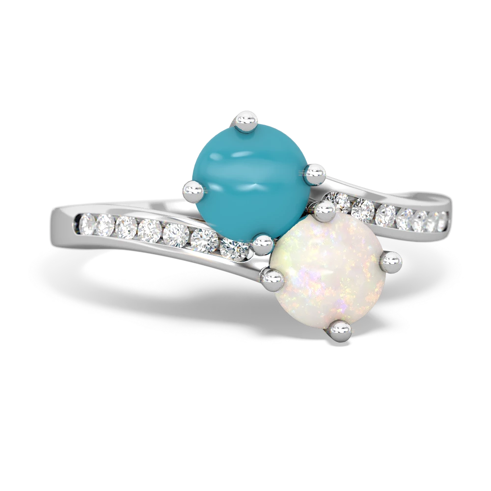 Turquoise Channel Set Two Stone 14K White Gold ring R5303