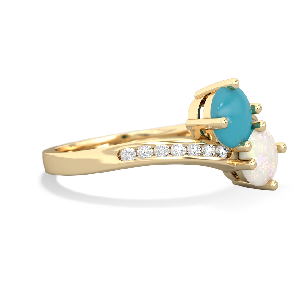 Turquoise Channel Set Two Stone 14K Yellow Gold ring R5303