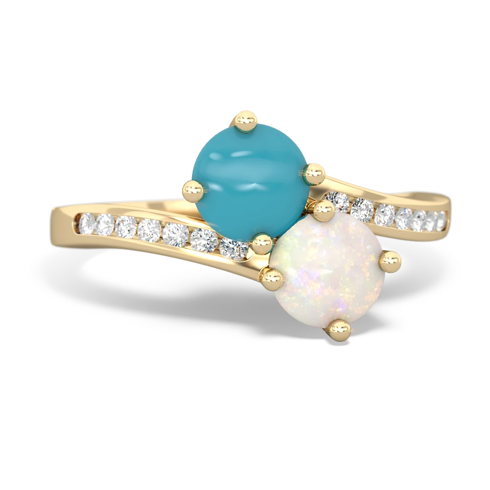 Turquoise Channel Set Two Stone 14K Yellow Gold ring R5303