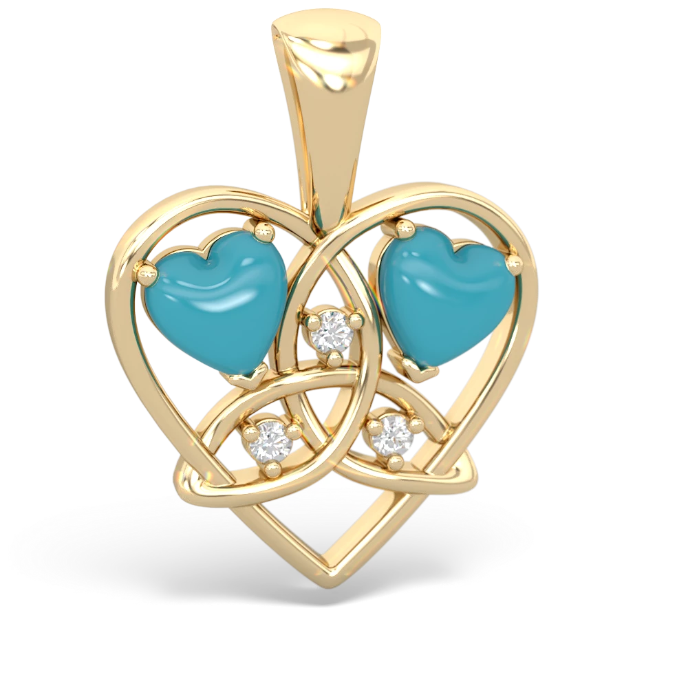 Turquoise Celtic Trinity Heart 14K Yellow Gold pendant P5331